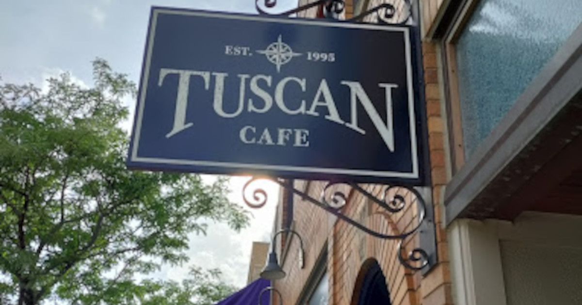 Sign for Tuscan Cafe in Northville, as seen on Main Street